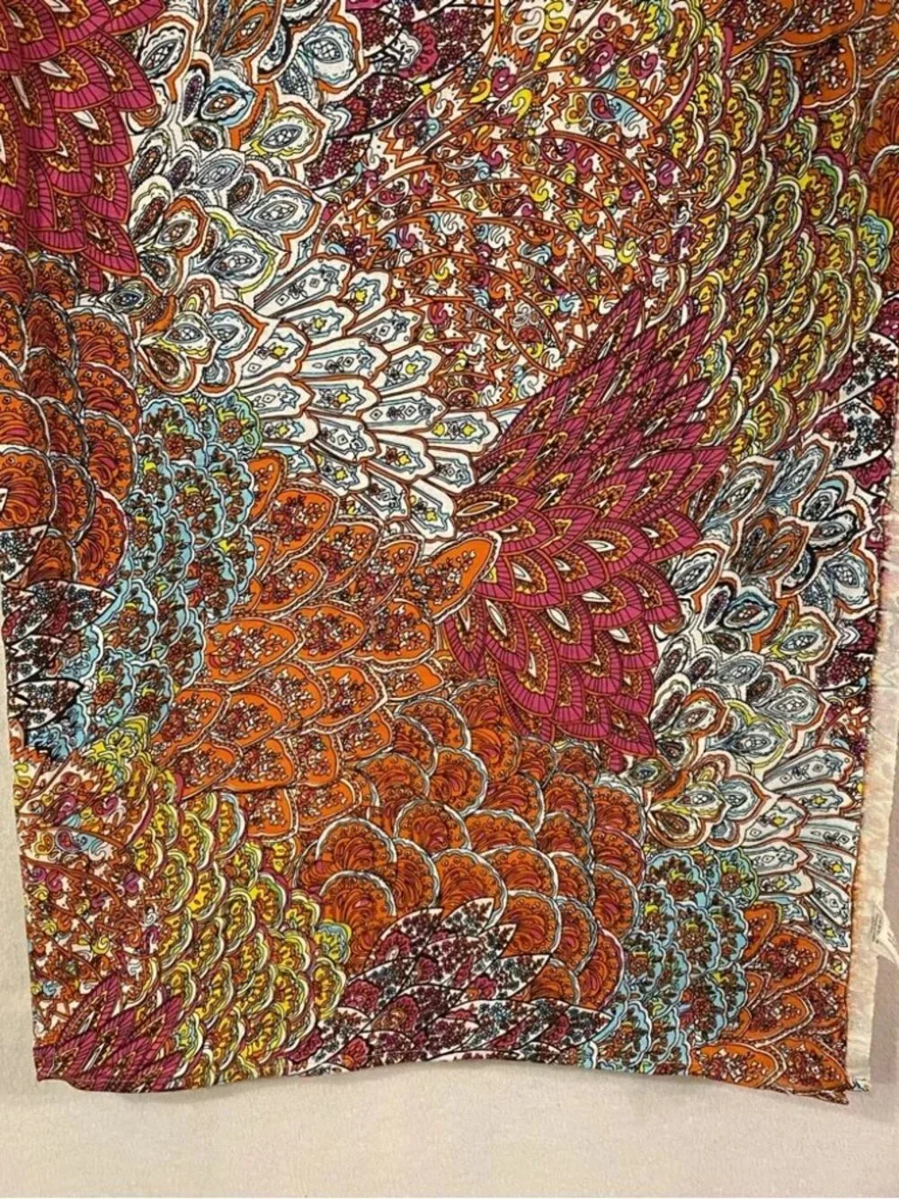 Anthropologie cotton pink orange feather print 84